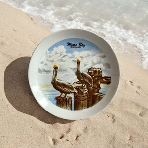 Vintage Souvenir Pelicans Print Collector Plate Morro Bay California Memorabilia